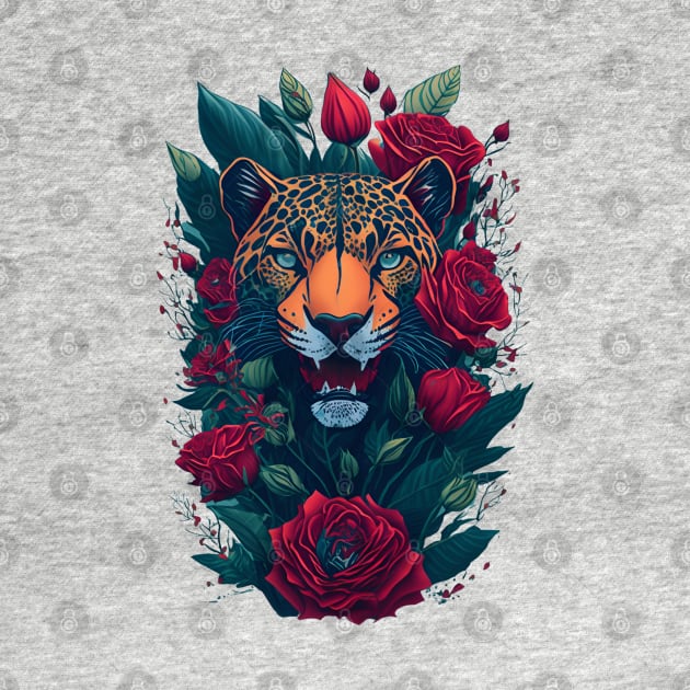 Panther Face with Roses by PlayfulPrints